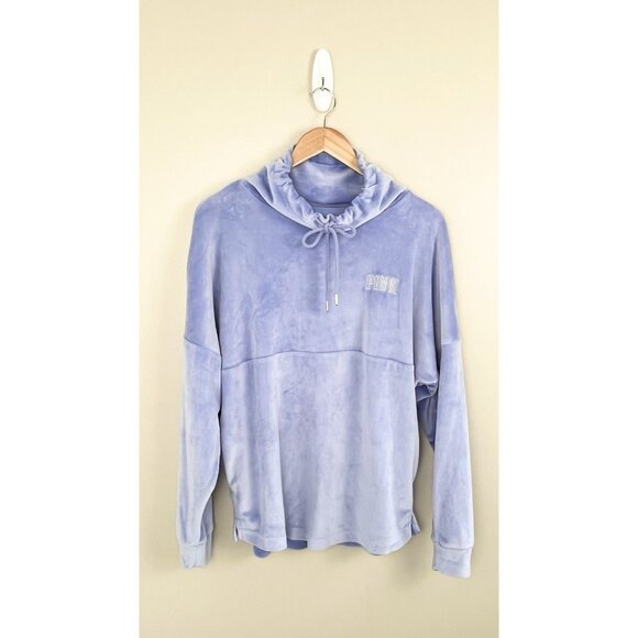 Victorias Secret Pink Sweaters - Victoria's Secret LOVE PINK Women’s XS Varsity Sweatshirt Oversized Blue Velour